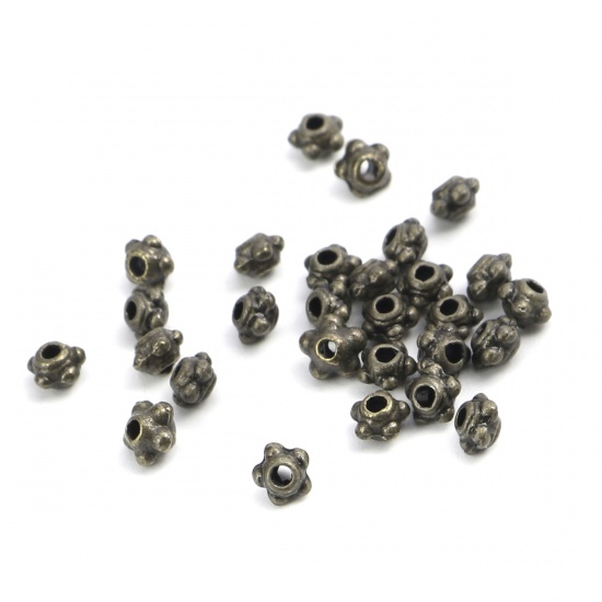 Picture of Zinc Based Alloy Spacer Beads Round Antique Bronze Carved Pattern About 4mm Dia., Hole: Approx 1.1mm, 300 PCs