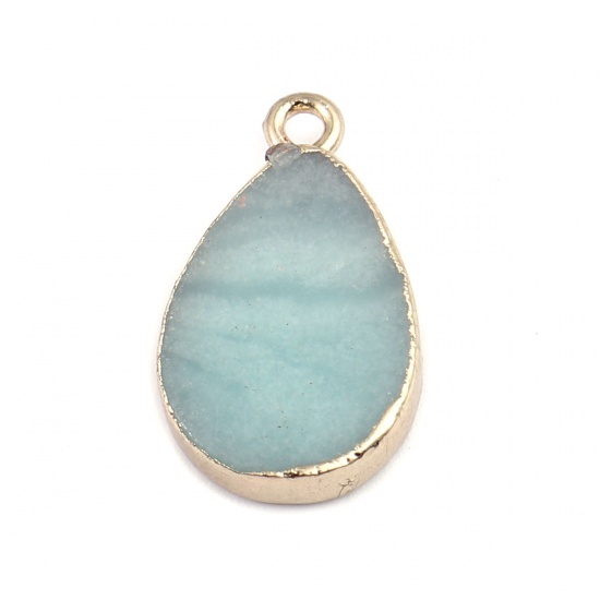 Image de (Classement A) Breloques en Amazonite ( Naturel ) Goutte d'Eau Doré Bleu Clair 22mm x 13mm, 1 Pièce