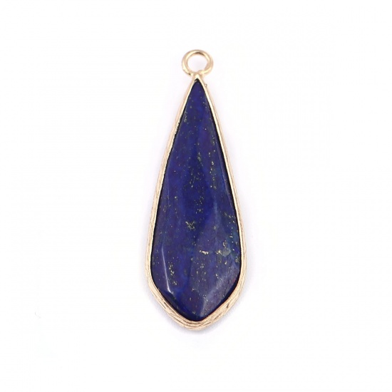 Bild von Dezember Geburtsstein - (Klasse A) Lapislazuli (natürlich) Anhänger Vergoldeter tiefblauer Tropfen 3,8 cm x 1,3 cm, 1 Stück