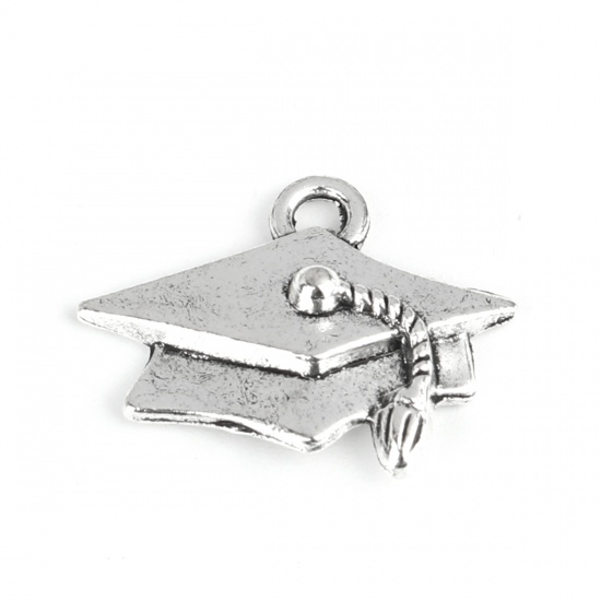 Picture of Zinc Based Alloy College Jewelry Charms Antique Silver Trencher Cap 25mm x 20mm, 20 PCs