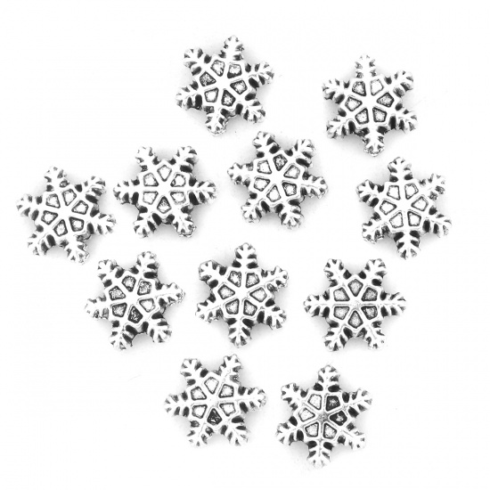Picture of Zinc Based Alloy Beads Christmas Snowflake Antique Silver About 14mm x 13mm, Hole: Approx 4.4mm, 20 PCs