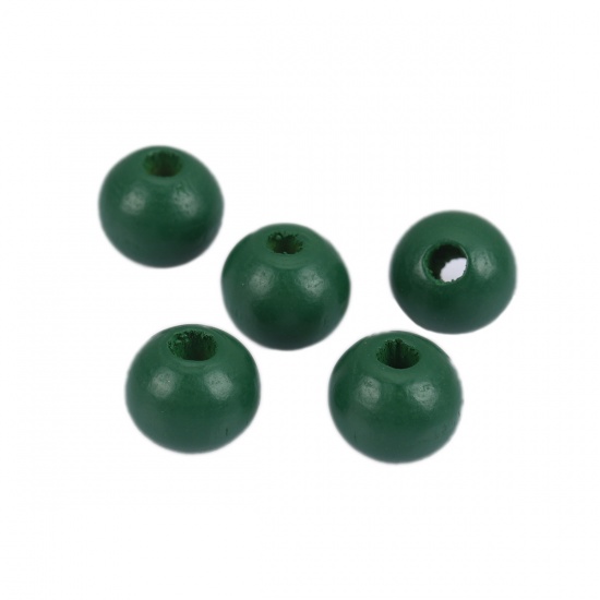 ウッド ビーズ 円形 濃緑 約 16mm直径、 穴：約 4.3mm、 500 個 の画像