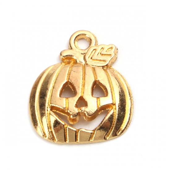 Picture of Zinc Based Alloy Halloween Charms Pumpkin Gold Plated Hollow 18mm x 16mm, 50 PCs