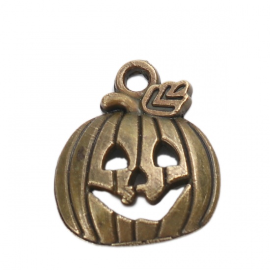 Picture of Zinc Based Alloy Halloween Charms Pumpkin Antique Bronze Hollow 18mm x 16mm, 50 PCs