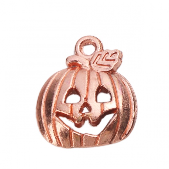 Picture of Zinc Based Alloy Halloween Charms Pumpkin Rose Gold Hollow 18mm x 16mm, 50 PCs
