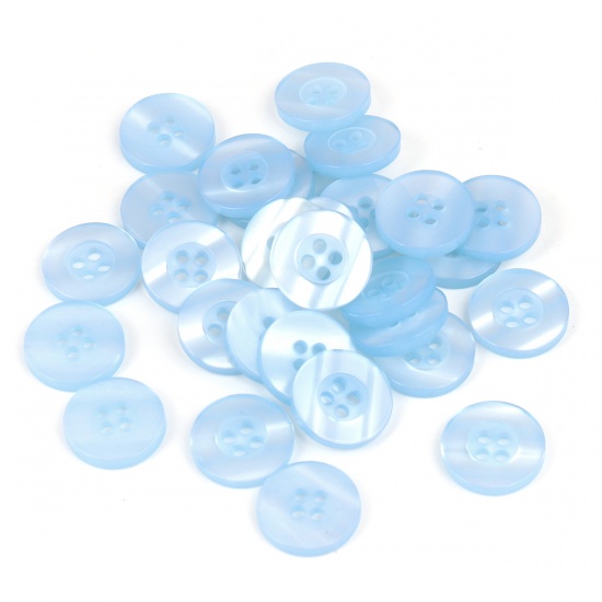 Picture of Resin Sewing Buttons Scrapbooking 4 Holes Round Blue 15mm Dia, 100 PCs
