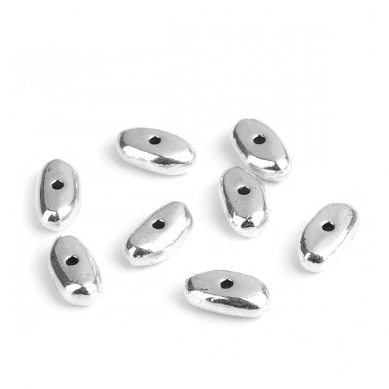 Picture of Zinc Based Alloy Beads Oval Antique Silver About 12mm x 4mm, Hole: Approx 1.6mm, 60 PCs