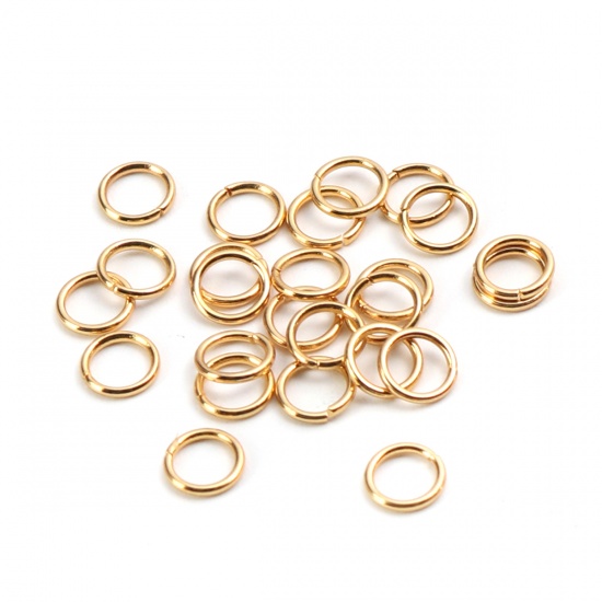 Picture of Stainless Steel Open Jump Rings Findings Round Gold Plated 5mm Dia., 100 PCs