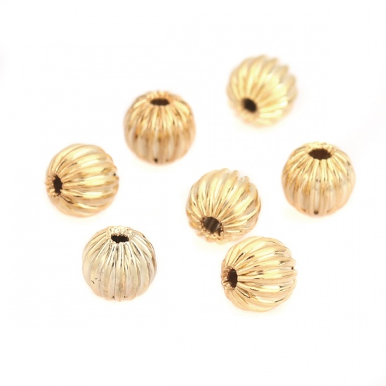 Picture of Copper Beads Round 18K Real Gold Plated About 5mm Dia, Hole: Approx 1.1mm, 200 PCs