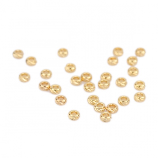 Picture of Copper Beads Round 18K Real Gold Plated About 3mm Dia, Hole: Approx 1.1mm, 200 PCs