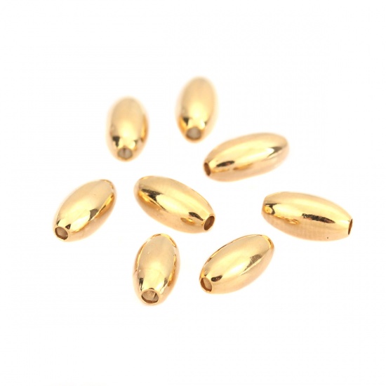 Picture of Copper Beads Oval 18K Real Gold Plated About 8mm x 4mm, Hole: Approx 1mm, 200 PCs
