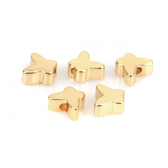 Picture of Copper Beads Butterfly Animal 18K Real Gold Plated About 6mm x 5mm, Hole: Approx 1.2mm, 200 PCs