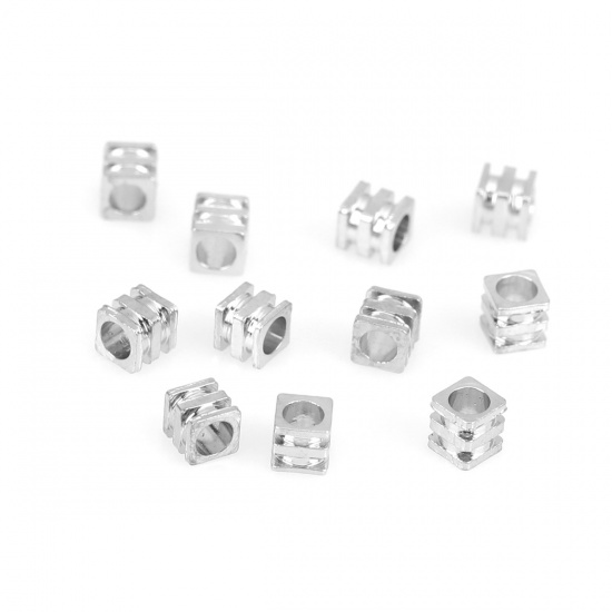 Picture of Copper Beads Square 18K Real Platinum Plated About 3mm x 3mm, Hole: Approx 1.5mm, 200 PCs