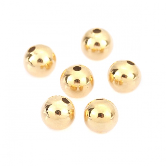 Picture of Copper Beads Round 18K Real Gold Plated About 6mm Dia, Hole: Approx 1.3mm, 300 Grams(about 1875 PCs)