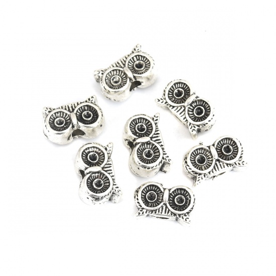 Picture of Zinc Based Alloy Beads Owl Animal Antique Silver (Can Hold ss5 Pointed Back Rhinestone) About 12mm x 8mm, Hole: Approx 2.4mm, 20 PCs