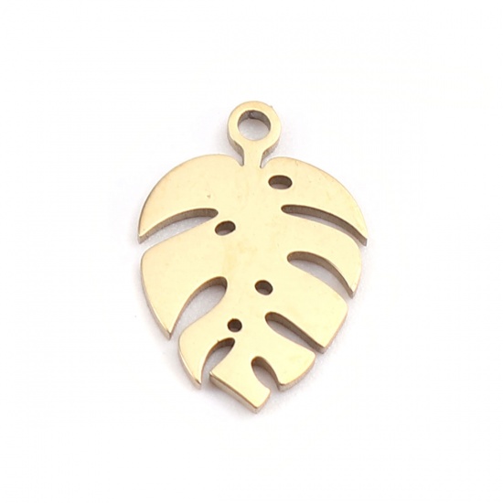 Picture of 304 Stainless Steel Charms Leaf 18K Real Gold Plated 13mm x 9mm, 2 PCs