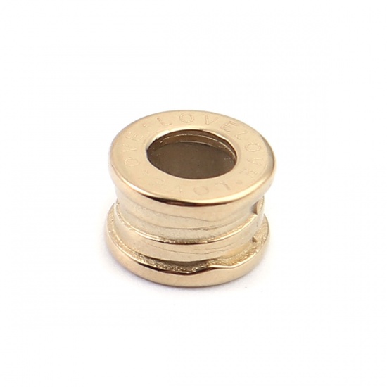 Picture of 304 Stainless Steel Beads Cylinder 18K Real Gold Plated Message " LOVE " 9mm x 5mm, Hole: Approx 4.4mm, 2 PCs