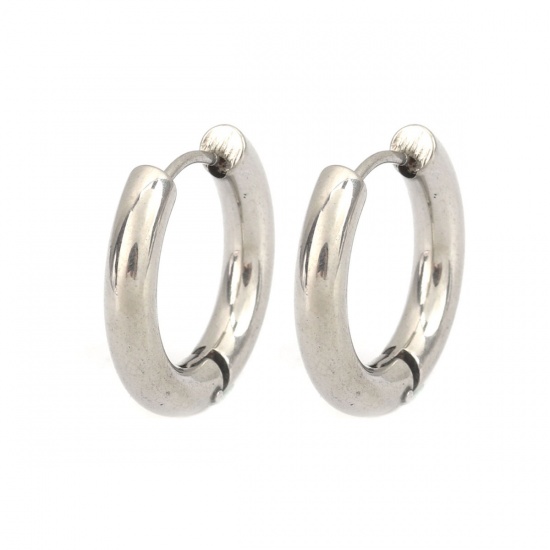 Bild von 304 Edelstahl Ohrreifen Silberfarbe Rund 22mm D., Drahtstärke: (19 gauge), 2 Stück