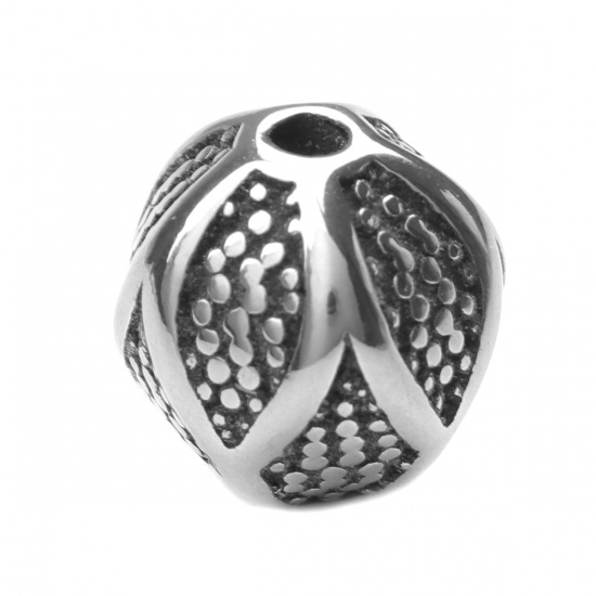 Immagine di 304 Acciaio Inossidabile Perline Tondo Argento Antico Rombo Circa 9mm Dia., Buco: Circa 1.8mm, 1 Pz