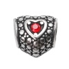 Immagine di 304 Acciaio Inossidabile Perline Cuore Argento Antico Rosso Strass 11mm x 10mm, Buco: Circa 5mm, 1 Pz