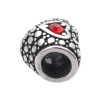 Immagine di 304 Acciaio Inossidabile Perline Cuore Argento Antico Rosso Strass 11mm x 10mm, Buco: Circa 5mm, 1 Pz