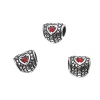 Immagine di 304 Acciaio Inossidabile Perline Cuore Argento Antico Rosso Strass 11mm x 10mm, Buco: Circa 5mm, 1 Pz