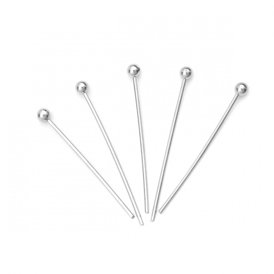 Bild von 0.5mm 304 Edelstahl Kopfstifte mit Kugel Silberfarbe 18mm lang, 50 Stücke