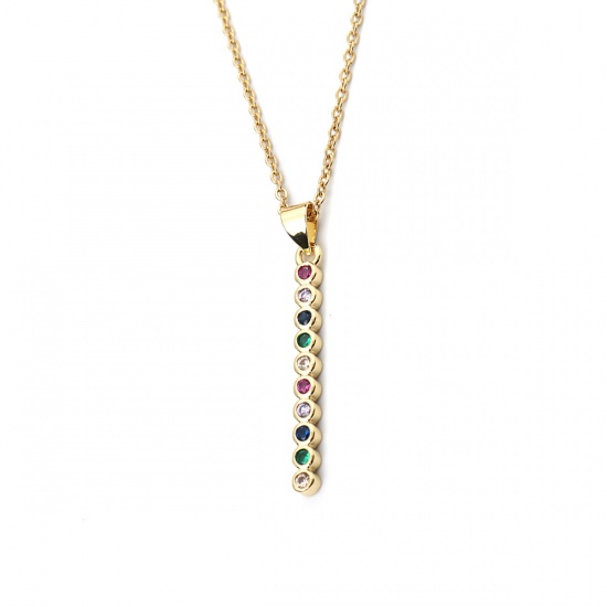Picture of Stainless Steel & Copper Micro Pave Necklace Gold Plated Strip Multicolour Cubic Zirconia 45cm(17 6/8") long, 1 Piece