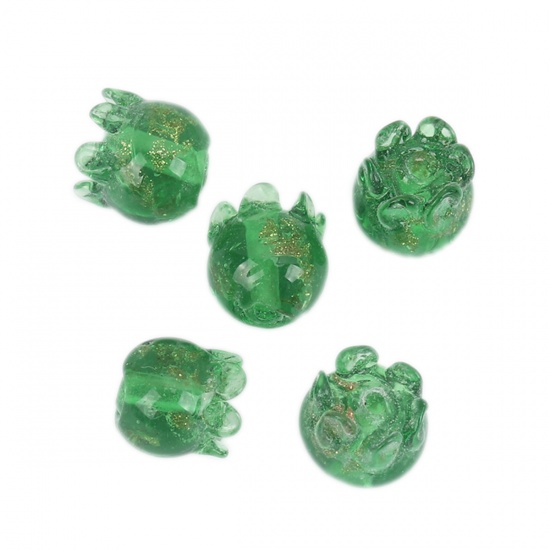 Bild von Muranoglas Perlen Blumen Grün ca 9mm x 9mm, 5 Stück