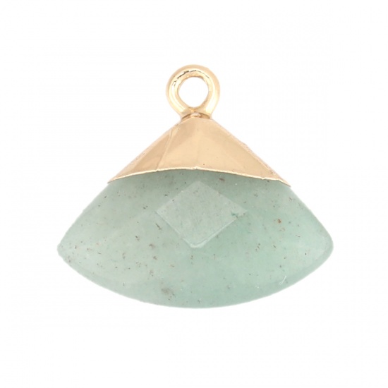 Picture of (Grade A) Green Aventurine ( Natural ) Charms Gold Plated Green Fan-shaped Faceted 20mm x 18mm, 1 Piece