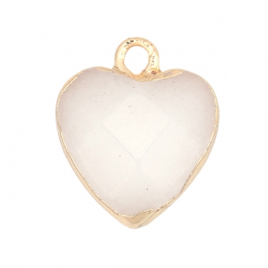 Bild von (Klasse A) Stein ( Natur ) Charms Herz Vergoldet Weiß 16mm x 13mm, 1 Stück