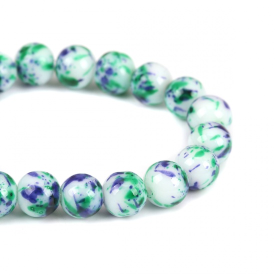 Immagine di Vetro Perline Tondo Viola & Verde Circa 9mm - 8mm Dia, Foro: Circa 1.2mm, lunghezza: 32.5cm, 1 Filo (Circa 42 Pezzi/Treccia)