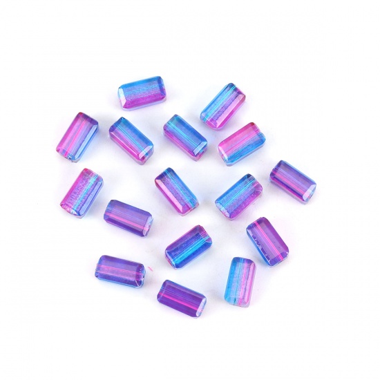 Picture of Glass Beads Rectangle Blue & Fuchsia Two Tone Faceted About 8mm x 4mm, Hole: Approx 1.5mm, 50 PCs