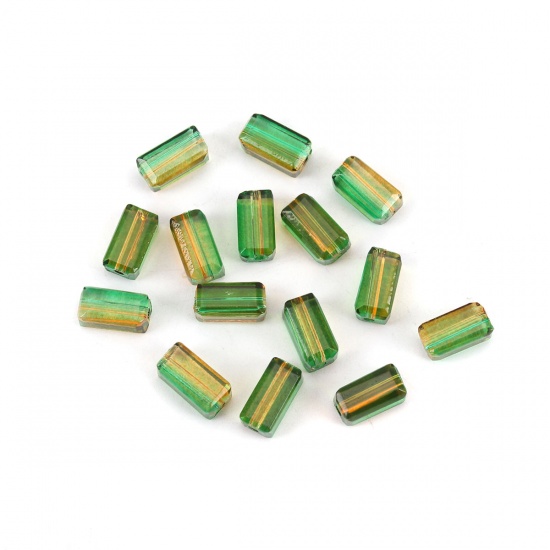 Image de Perles en Verre Rectangle Vert & Brun Deux Couleurs A Facettes, 8mm x 4mm, Trou: 1.5mm, 50 Pcs