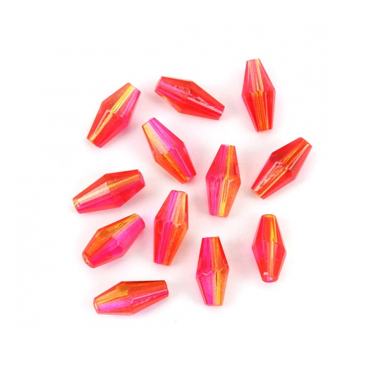 Immagine di Vetro Perline Vaso Rosso Prugna & Giallo Doppio Colore Sezione Circa 11mm x 6mm, Foro: Circa 1.5mm, 50 Pz