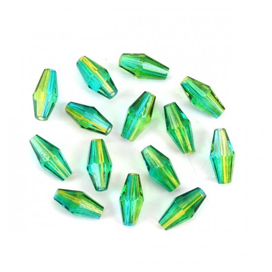 Immagine di Vetro Perline Vaso Verde & Giallo Doppio Colore Sezione Circa 11mm x 6mm, Foro: Circa 1.5mm, 50 Pz