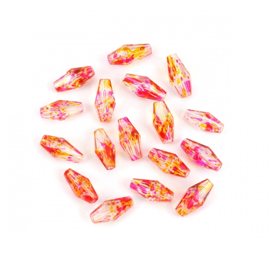 Image de Perles en Verre Vase de Fleurs Fushia & Jaune A Facettes, 11mm x 6mm, Trou: 1.5mm, 50 Pcs