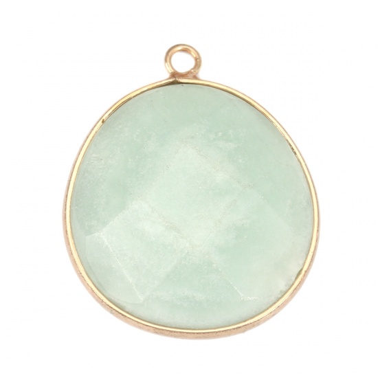 Picture of (Grade A) Amazonite ( Natural ) Pendants Gold Plated Light Green Round 3.2cm x 2.7cm, 1 Piece