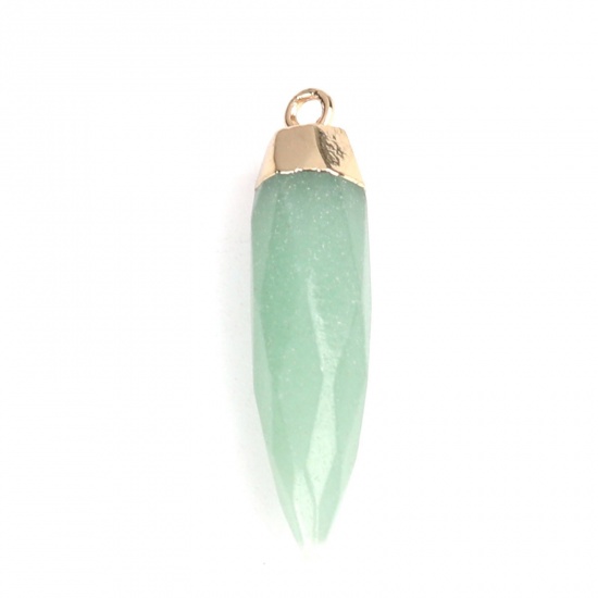 Picture of (Grade A) Aventurine ( Natural ) Pendants Gold Plated Sage Green Pencil 3.2cm x 0.7cm, 1 Piece