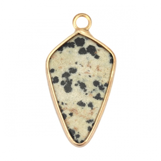 Picture of Stone ( Natural ) Charms Gold Plated Black & Khaki Shield Spot 28mm x 15mm, 1 Piece