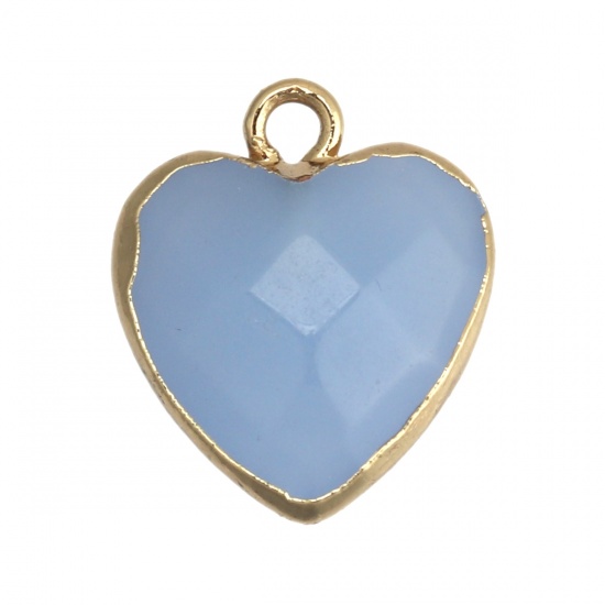 Bild von (Klasse B) Stein ( Natur ) Charms Herz Vergoldet Hellblau 17mm x 14mm, 1 Stück
