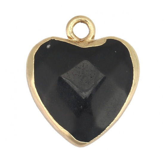 Picture of Glass Charms Heart Gold Plated Black 17mm x 14mm, 1 Piece