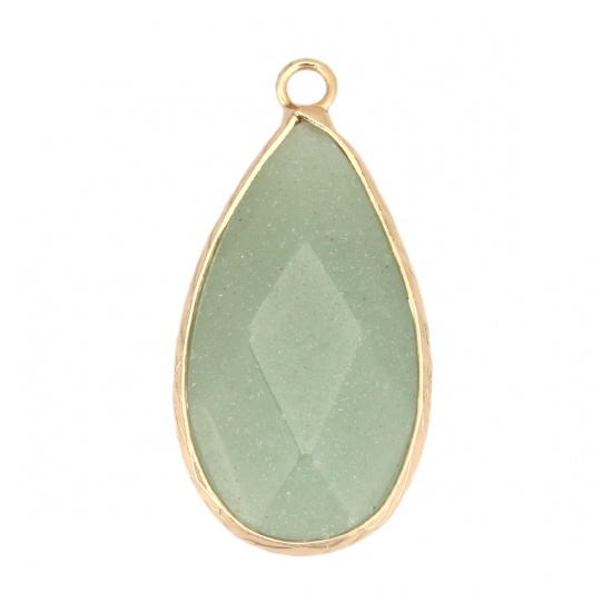 Picture of (Grade A) Aventurine ( Natural ) Pendants Gold Plated Green Drop 3.3cm x 1.6cm, 1 Piece