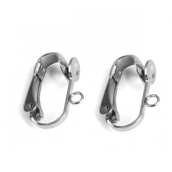 Bild von Edelstahl Ohrklemme Silberfarbe M/Öse 16mm x 12mm, 10 Stück