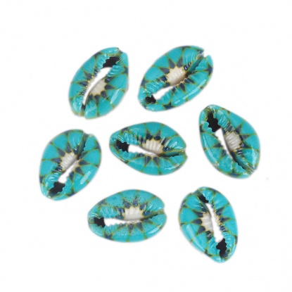 Image de Perles en Coquille Escargot de Mer Bleu-Vert Fleurs 25mm x 17mm-18mm x 14mm, 10 Pcs