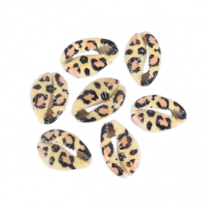 Image de Perles en Coquille Escargot de Mer Noir & Beige Léopard 25mm x 17mm-18mm x 14mm, 10 Pcs