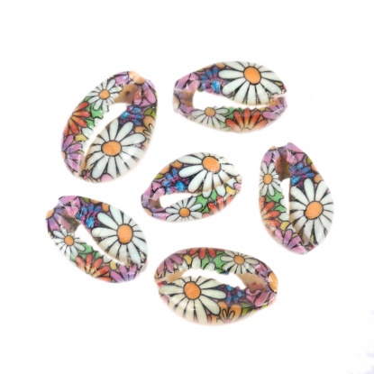 Image de Perles en Coquille Escargot de Mer Multicolore Fleurs 20mm x 13mm-16mm x 12mm, 10 Pcs