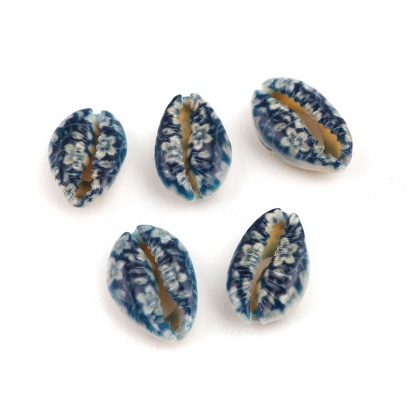 Image de Perles en Coquille Escargot de Mer Bleu Fleurs 25mm x 17mm-18mm x 14mm, 10 Pcs