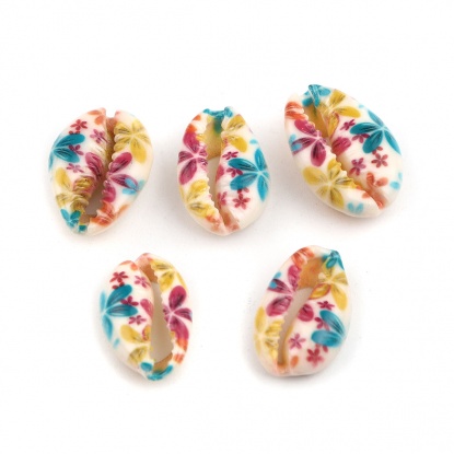 Image de Perles en Coquille Escargot de Mer Multicolore Fleurs 25mm x 17mm-18mm x 14mm, 10 Pcs