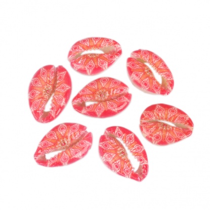Image de Perles en Coquille Escargot de Mer Rouge Fleurs 25mm x 17mm-18mm x 14mm, 10 Pcs